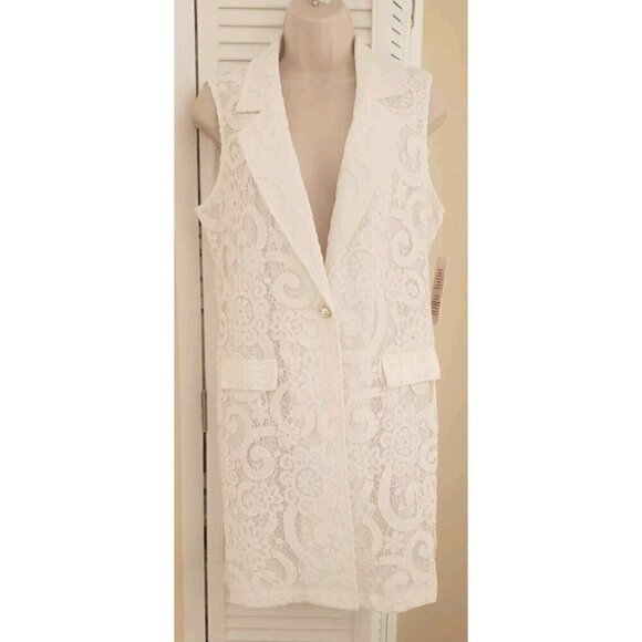 NWT $108 NANETTE LEPORE CANNOLI CREAM LONG LACE VEST SZ MEDIUM - Picture 2 of 12
